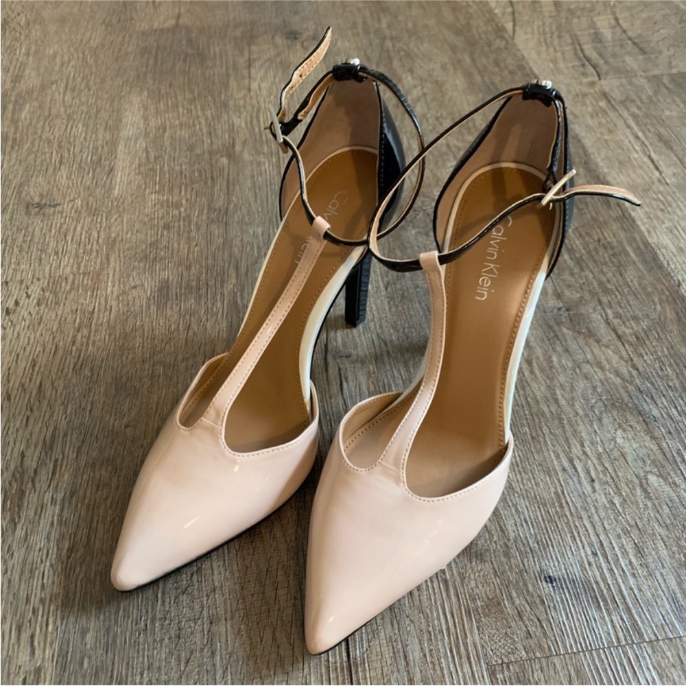 Calvin Klein Blush T-Strap Pointed Toe Heels
